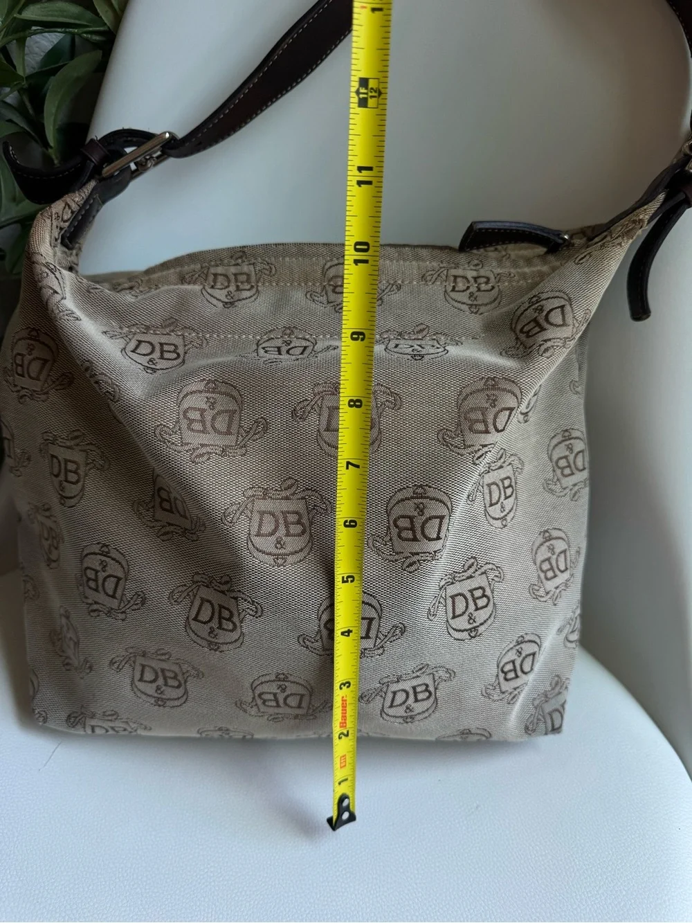 Dooney & Bourke DB Monogram Hobo Shoulder Bag Brown Leather Y2K Vintage J960760